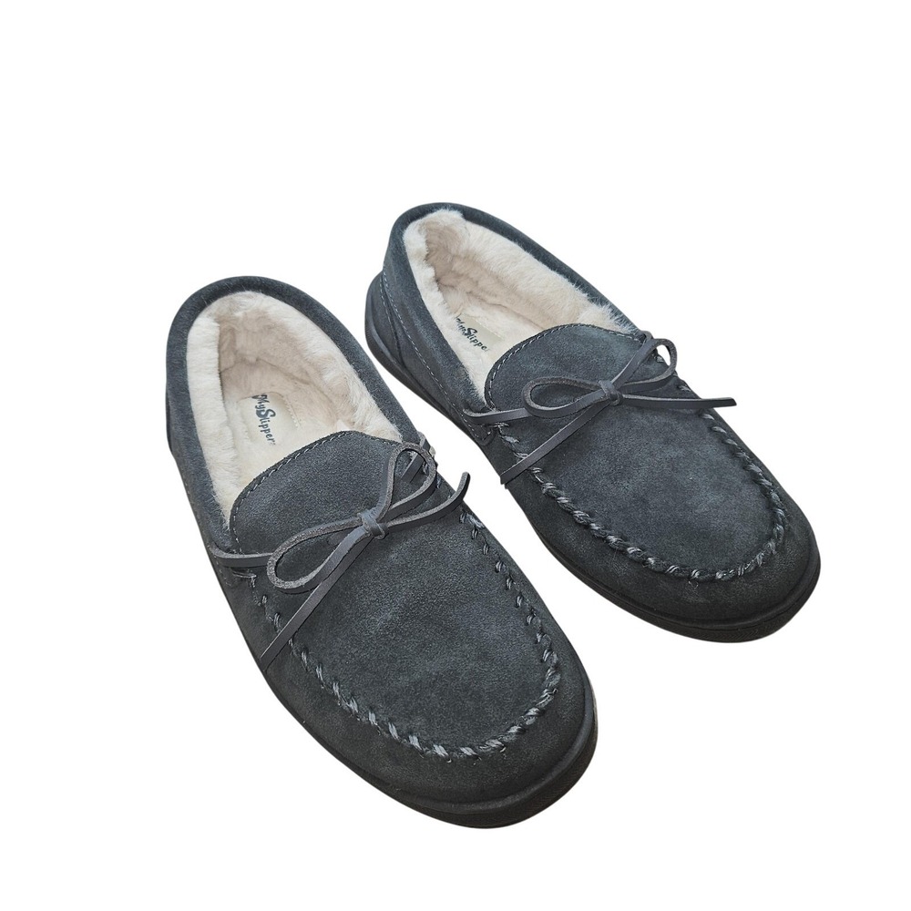 MySlippers Slippers Men 9 Gray Suede Moccasin Faux Fur Lined 1016-03‎ Cabincore